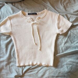 Brandy Melville Cream Ribbed Short Sleeve Top